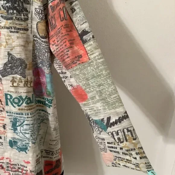 Vintage Y2K Artsy Eclectic Colorful Graphic Newsprint Oversized Shirt Large - Picture 10 of 12